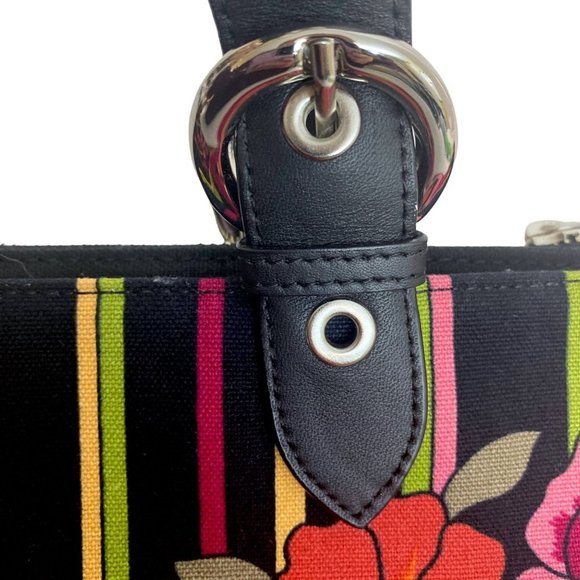 Talbots Floral Stripe Satchel - Black and Pink - Picture 10 of 15